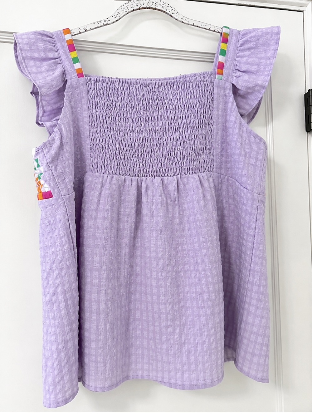 THML embroidered smock-back blouse with flutter sleeves - Picture 2 of 4